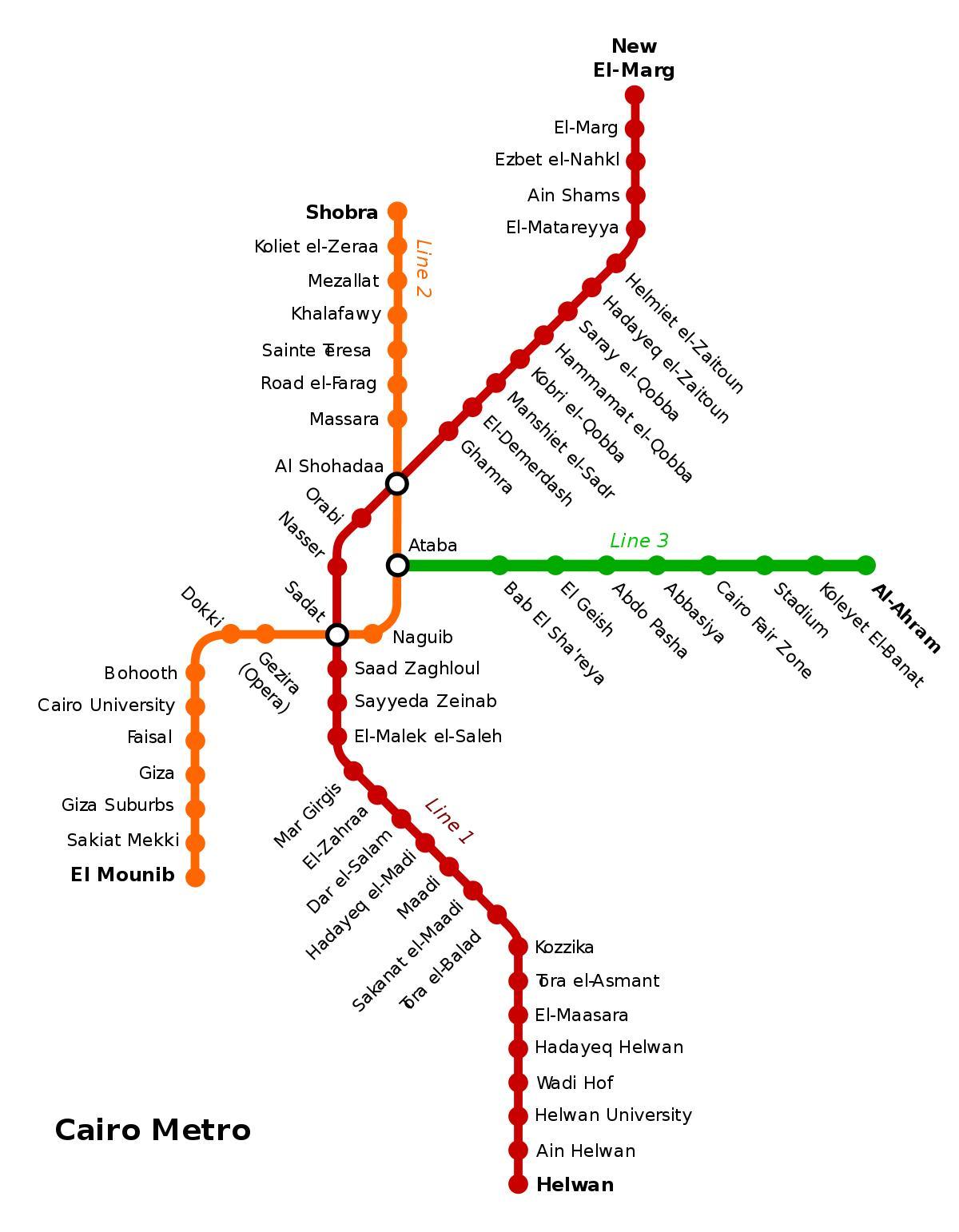 Mappa delle stazioni della metropolitana del Cairo